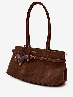 Kožená kabelka z imitace semiše  čokoládová model 22111702 - Flora&Co