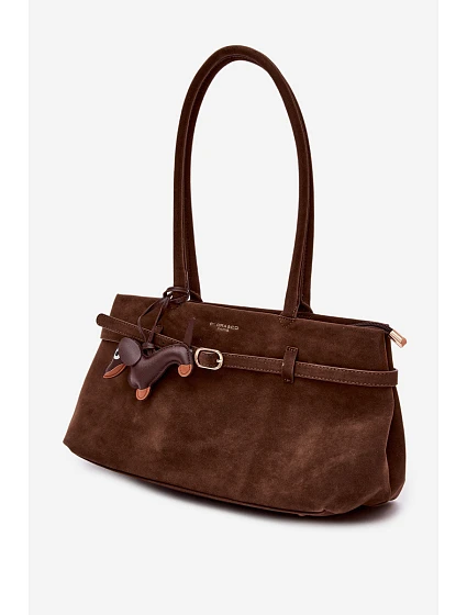 Kožená kabelka z imitace semiše  čokoládová model 22111702 - Flora&Co