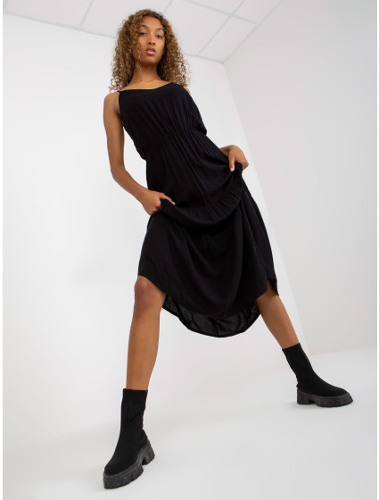 Čierne viskózové maxi šaty s volánom SUBLEVEL