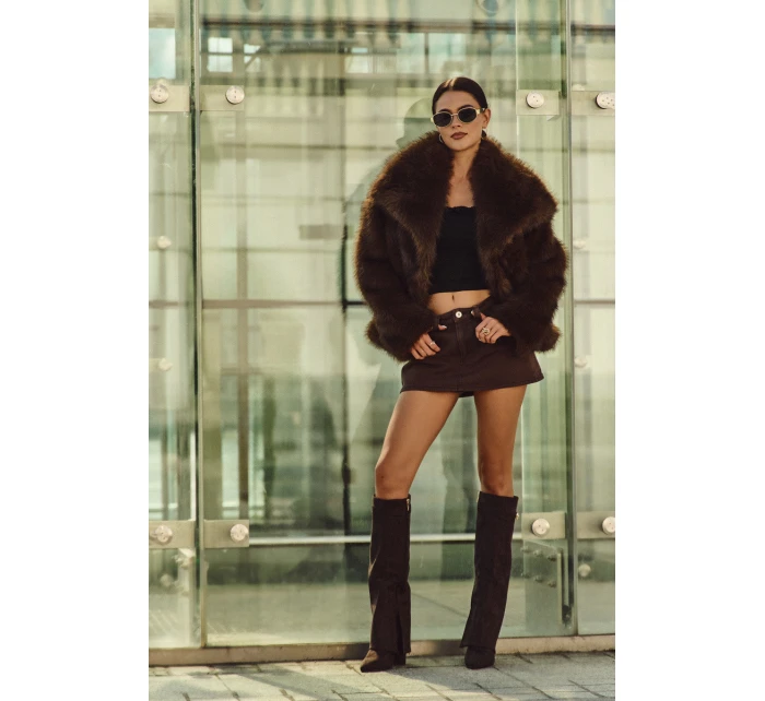 Dámske zateplené čižmy s podrážkou a zrolovanou holennou časťou Evyra - čokoládová, eko semiš Dámske zateplené čižmy s podrážkou a zrolovanou holennou časťou Evyra - čokoládová, eko semiš