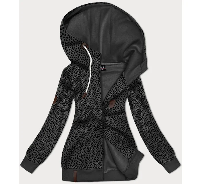 Dámska mikina bez zipsu v grafitovej farbe so srdiečkovým vzorom (2315)