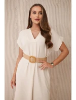 Šaty s ozdobným opaskom béžovej farby Šaty s ozdobným opaskom béžovej farby