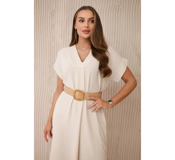 Šaty s ozdobným opaskom béžovej farby Šaty s ozdobným opaskom béžovej farby