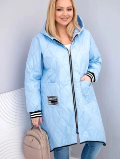 Dámska prešívaná bunda s kapucňou a športovými manžetami Plus Size Blue