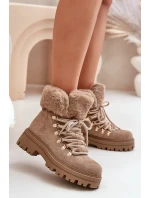 Sznurowane Trapery Damskie Z Futerkiem Ciemnobeżowe Vaminia Sznurowane Trapery Damskie Z Futerkiem Ciemnobeżowe Vaminia