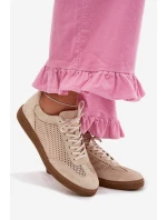 Kožené semišové dámské tenisky s síťovinou model 22027653 Béžové - Zazoo