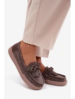 Dámské mokasíny z přírodního semiše s mašlí a třásněmi Vinceza 93223 hnědé