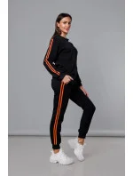 Čierno-oranžový dámsky teplákový komplet s lampasmi (KK0057)