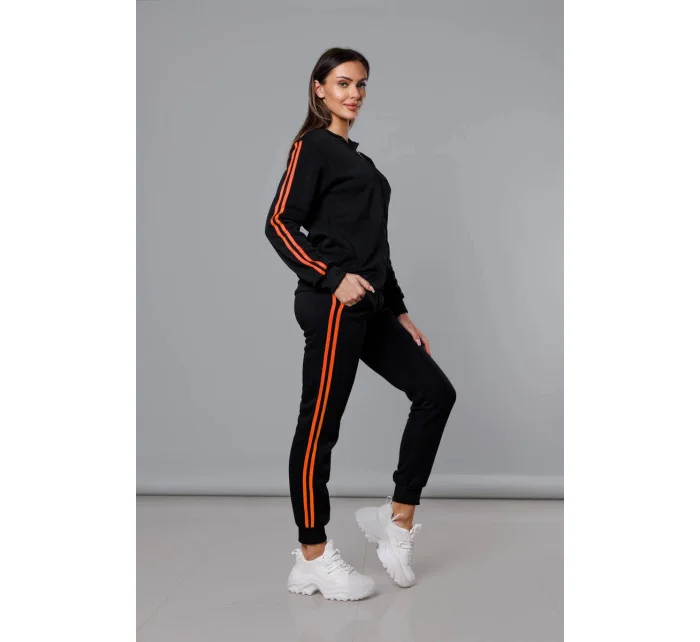 Čierno-oranžový dámsky teplákový komplet s lampasmi (KK0057)