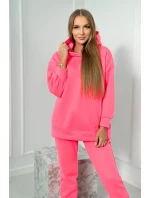 Zateplená sada s mikinou s kapucňou ružová neónová