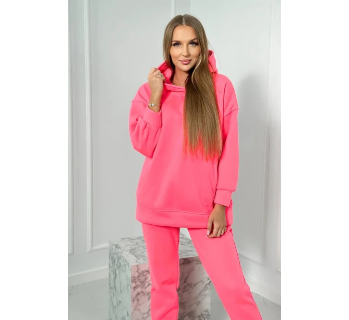 Zateplená sada s mikinou s kapucňou ružová neónová