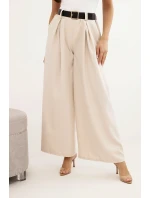 Dámske široké nohavice s opaskom svetlo béžové