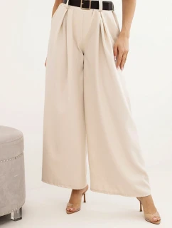 Dámske široké nohavice s opaskom svetlo béžové