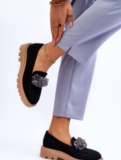 Modne Zamszowe Mokasyny Z Kryształkami Czarne Demeris