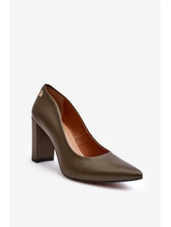 Skórzane Czółenka Na Słupku Laura Messi 2624/227 Ciemnozielone