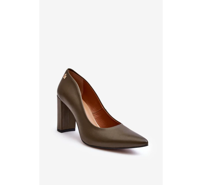 Skórzane Czółenka Na Słupku Laura Messi 2624/227 Ciemnozielone