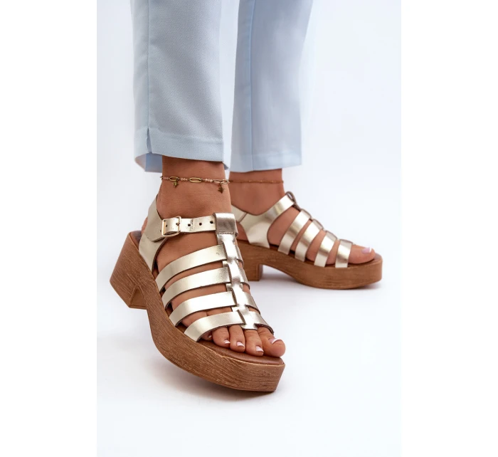 Zazoo 40410 Skórzane Sandały Damskie Złote