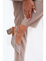 Skórzane Sandały Damskie Na Słupku Ze Szpiczastymi Noskami Vinceza 66733 Złoto-Srebrne