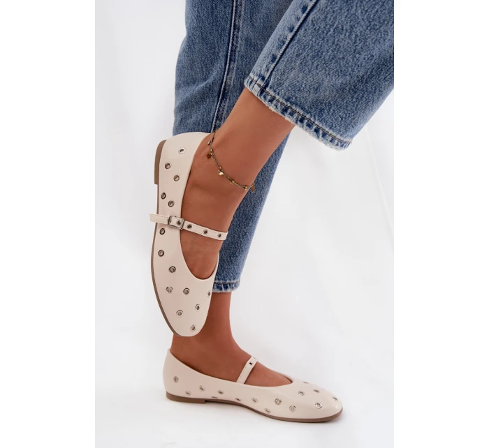 Dámské baleríny s páskem a sponou béžové model 21744513 - Boto