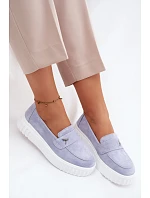 Kožené semišové dámské polobotky na platformě s  modré model 22126213 - VINCEZA