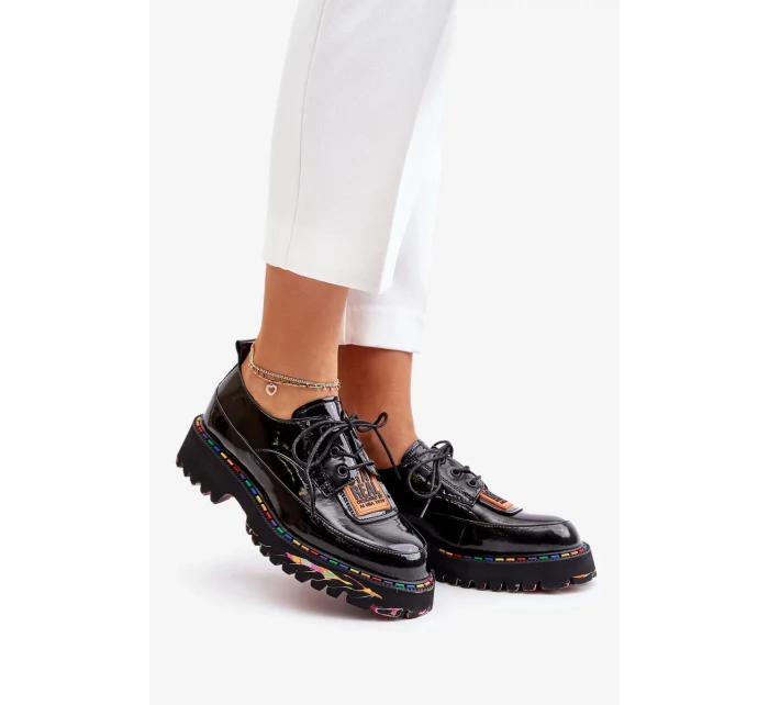 Lakované dámske šnurovacie poltopánky Artiker Black Lakované dámske šnurovacie poltopánky Artiker Black