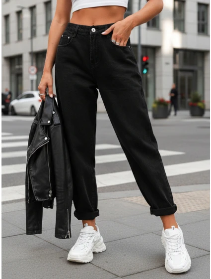 Jeansy damskie mom fit stan czarne model 22029989 - FashionStreet