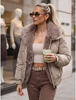 Kurtka damska zimowa pikowana z futerkiem beżowa model 22394611 - FashionStreet Kurtka damska zimowa pikowana z futerkiem beżowa model 22394611 - FashionStreet