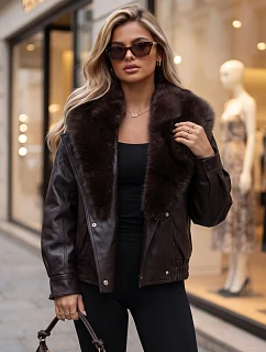 Kurtka damska skórzana zimowa z futerkiem brązowa model 22371815 - FashionStreet
