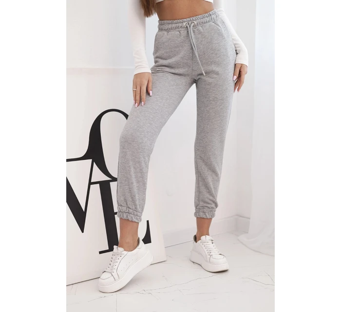 Dámské bavlněné kalhoty s gumou v pase šedé