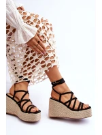 Skórzane Sandałki Na Koturnie Czarne Margaritt Skórzane Sandałki Na Koturnie Czarne Margaritt