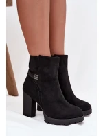 Ocieplane Botki Damskie Na Słupku Z Ozdobnym Paskiem Czarne Zayna Ocieplane Botki Damskie Na Słupku Z Ozdobnym Paskiem Czarne Zayna