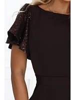 Elegantní se maxi šaty s rukávy – hnědá model 22356547 - numoco Elegantní se maxi šaty s rukávy – hnědá model 22356547 - numoco