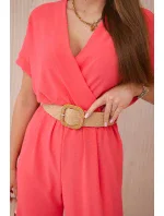 Kombinéza s ozdobným pásom Ružová neónová