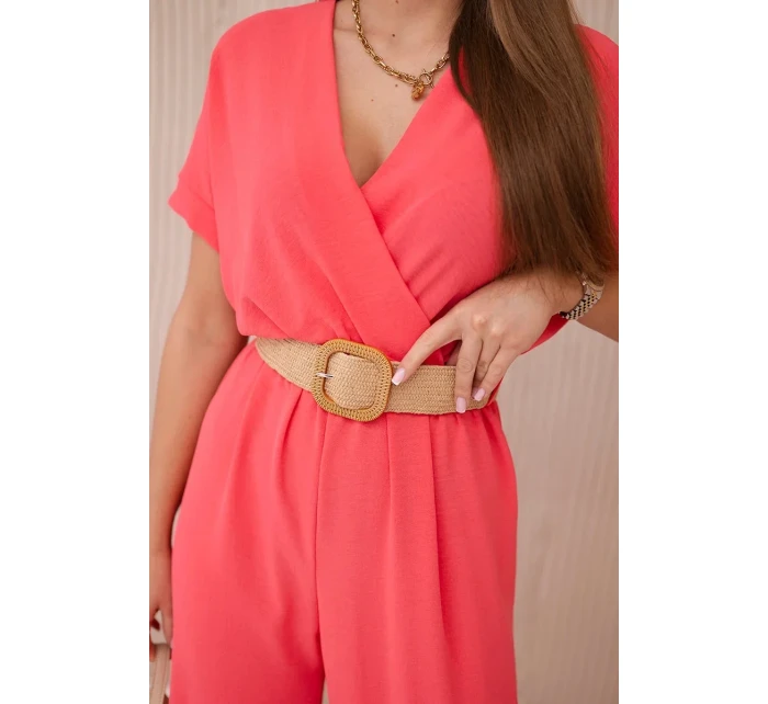 Kombinéza s ozdobným pásom Ružová neónová