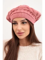 Dámska zimná vlnená čiapka s ozdobným vzorom K378 tmavoružová