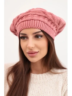 Dámska zimná vlnená čiapka s ozdobným vzorom K378 tmavoružová