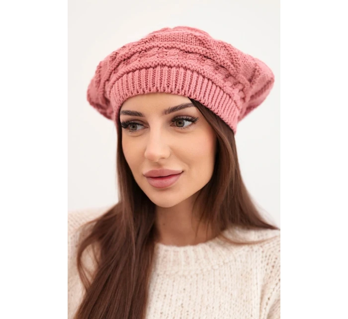 Dámska zimná vlnená čiapka s ozdobným vzorom K378 tmavoružová