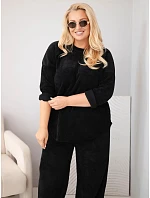 Dámský komplet Plus Size z viskózy manšestr s širokými kalhotami a mikinou černý Dámský komplet Plus Size z viskózy manšestr s širokými kalhotami a mikinou černý