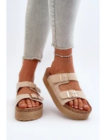 Damskie Klapki Na Platformie Z Klamrami Beżowe Lolpey