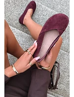 Dámske barefoot balerínky z prírodného semišu v bordovej farbe Mirelia