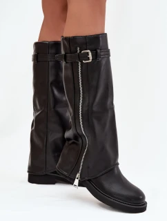 Dámske topánky so zvrškom, prackou a strieborným zipsom, zateplené Bressa - čierne