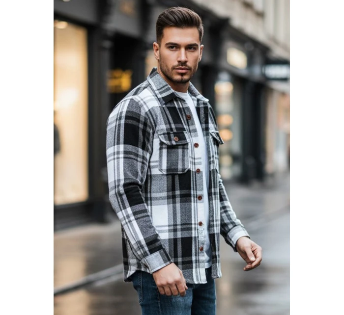 Pánská černobílá kostkovaná košile model 21994095 - Dstreet Pánská černobílá kostkovaná košile model 21994095 - Dstreet