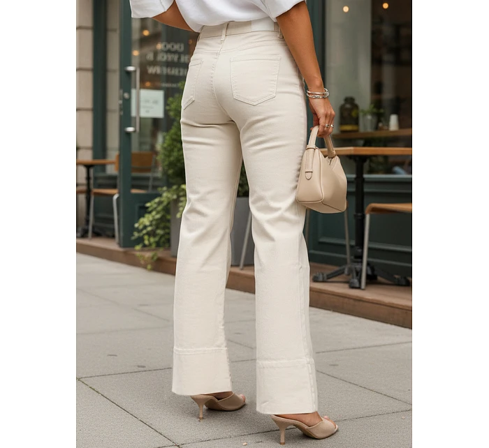 Dámske široké džínsy s vysokou sedmičkou béžové FashionStreet UY2944