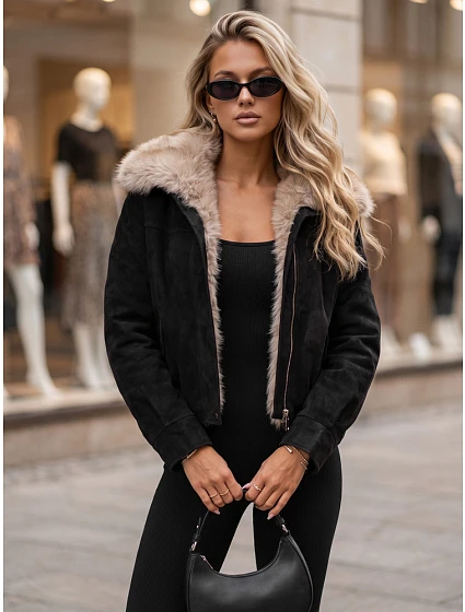 Kurtka damska zimowa z futerkiem czarna model 22386889 - FashionStreet Kurtka damska zimowa z futerkiem czarna model 22386889 - FashionStreet