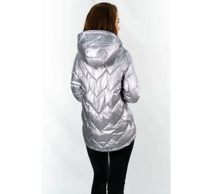 Stříbrná prošívaná dámská bunda s kapucí model 16146805 - S'WEST
