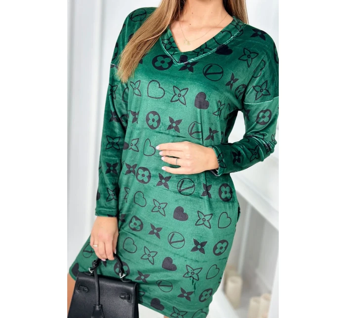 Zamatové šaty s ozdobným vzorom zelená + čierna Zamatové šaty s ozdobným vzorom zelená + čierna