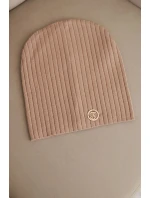 Dámská čepice s proužky a ozdobným knoflíkem s příměsí vlny a modalu camelová Dámská čepice s proužky a ozdobným knoflíkem s příměsí vlny a modalu camelová