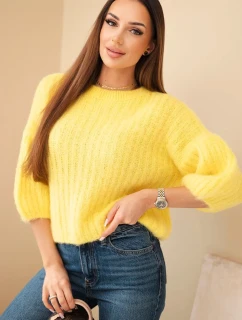 Dámský model 21803195 svetr s 3/4 rukávem žlutý - K-Fashion