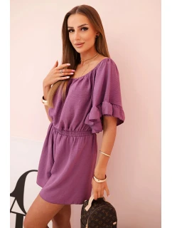 Dámský bavlněný overal bez rukávů s vázáním v pase ecru