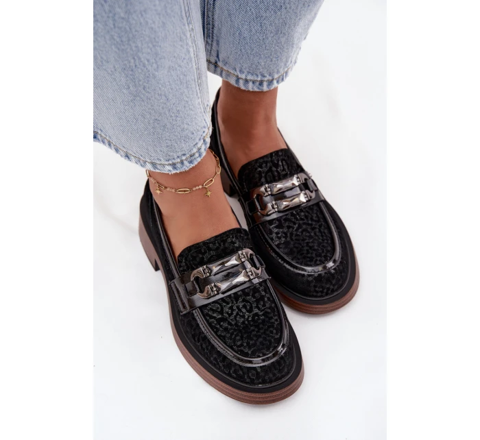 Semišové dámské mokasiny s ozdobou model 21713887 Černé - D&A